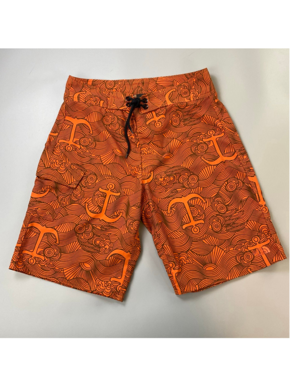 The North Face Board Shorts Men 32 Orange Brown Anchor Print Beach Surf Nautical